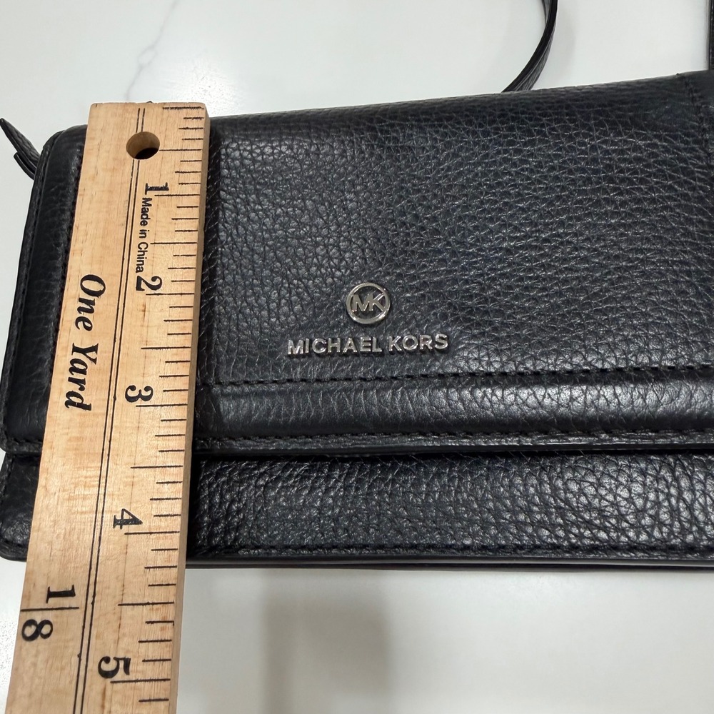 Michael Kors Black Pebbled Leather Crossbody Wallet bag Silver Hardware - Picture 10 of 11